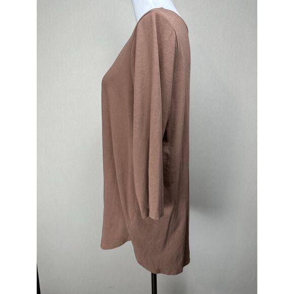 Tahari Top 1X Brown Pima Cotton Scoop Neck Minimalist Stretch Tunic Quiet Luxury - Picture 4 of 10